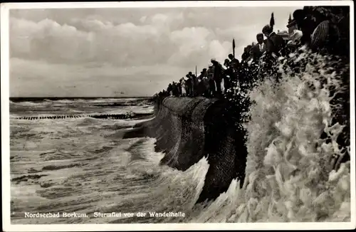 Ak Nordseebad Borkum in Ostfriesland, Sturmflut vor der Wandelhalle