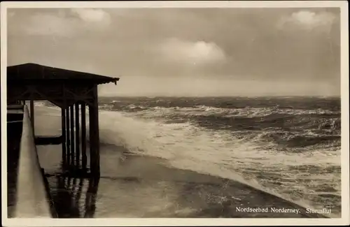 Ak Nordseebad Norderney Ostfriesland, Sturmflut