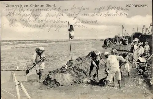 Ak Nordseebad Norderney Ostfriesland, Zeitvertreib der Kinder am Strand