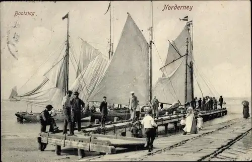 Ak Norderney in Ostfriesland, Bootsteg, Segelboot