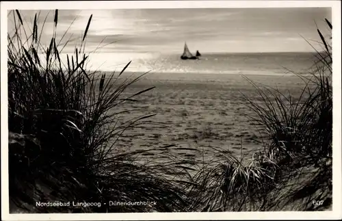 Ak Nordseebad Langeoog, Dünendurchblick, Segelboot, Meer