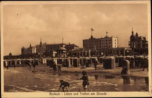 Ak Insel Borkum, Leben und Treiben am Strand