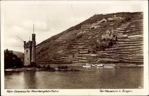 Ak Bingerbrück Bingen am Rhein, Mäuseturm, Köln-Düsseldorfer Rheindampfschiff