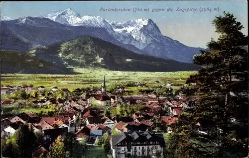 Ak Garmisch Partenkirchen in Oberbayern, Gesamtansicht, Zugspitze