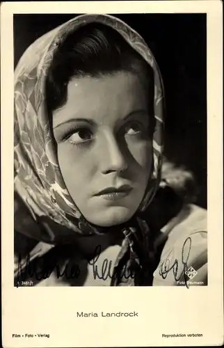 Ak Schauspielerin Maria Landrock, Portrait mit Kopftuch, Film Foto Verlag A 3461/1, UfA, Autogramm