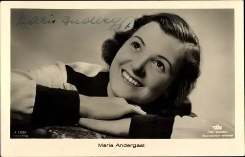 Ak Schauspielerin Maria Andergast, Portrait, Ross Verlag A 2752 1, Autogramm