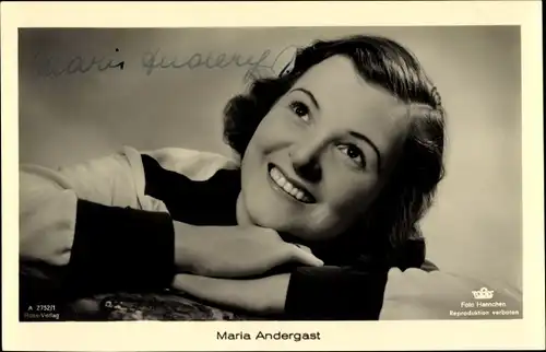 Ak Schauspielerin Maria Andergast, Portrait, Ross Verlag A 2752 1, Autogramm