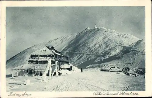 Ak Karpacz Krummhübel Riesengebirge Schlesien, Schlesierhaus, Schneekoppe, Winter