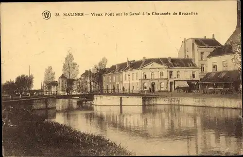 Ak Mechelen Mechelen Mechelen Flandern Antwerpen, Alte Brücke am Kanal an der Chaussee de Bruxelles