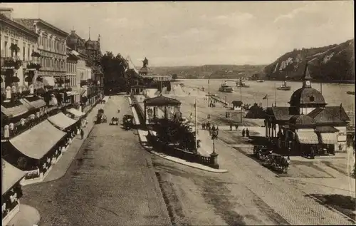 Ak Koblenz am Rhein, Rheinzollstraße, Rheinwerft, Kaiser Wilhelm Denkmal