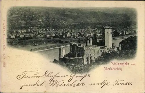 Relief Ak Stolzenfels Koblenz in Rheinland Pfalz, Oberlahnstein, Burg