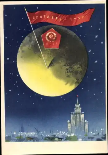 Künstler Ak Sowjetische Raumfahrt, September 1959, Mondsonde Lunik 2