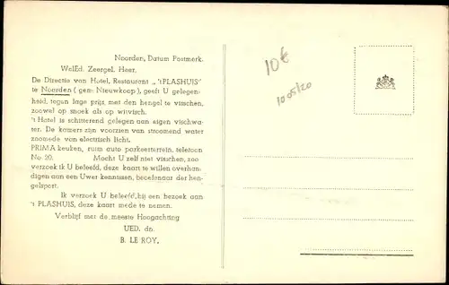 Ak Noorden Nieuwkoop Südholland, Hotel 't Plashuis