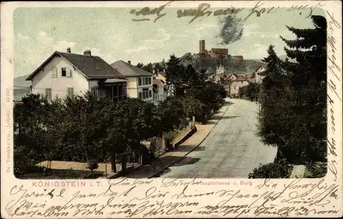 Ak Königstein im Taunus Hessen, Hauptstraße und Burg, Wohnhäuser