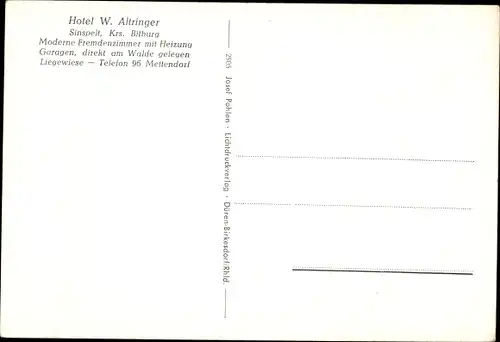 Ak Sinspelt in der Eifel, Hotel W. Altringer