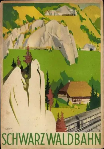 Künstler Ak Schwarzwaldbahn, Eisenbahn, Reklame