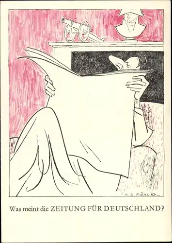 Künstler Ak Köhler, M. E., Mann mit Zeitung, Reklame Frankfurter Allgemeine
