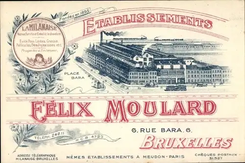 Ak Bruxelles Brüssel, Reklame, Etablissements Felix Moulard, La Milanaise