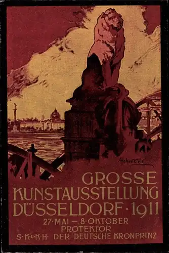 Künstler Ak Hohenstein, Düsseldorf am Rhein, Große Kunstausstellung 1911, Löwenstatue
