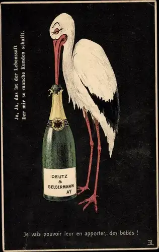 Künstler Ak Reklame, Deutz & Geldermann Sekt, Storch