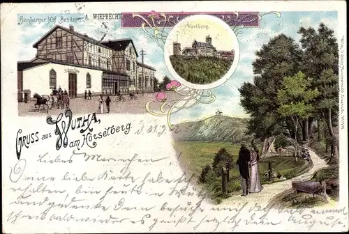 Litho Wutha Farnroda in Thüringen, Gasthaus Bamberger Hof, Inh. A. Wieprecht, Wartburg