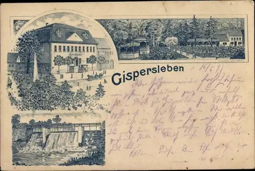 Vorläufer Litho Gispersleben Erfurt in Thüringen, Park Schänke, Wehr, 1891