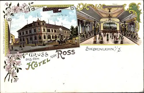 Litho Siebenlehn Großschirma in Sachsen, Hotel zum Ross, Innenansicht