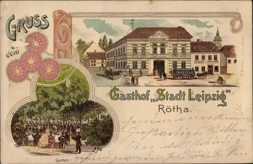 Litho Rötha in Sachsen, Gasthof Stadt Leipzig, Gartenpartie