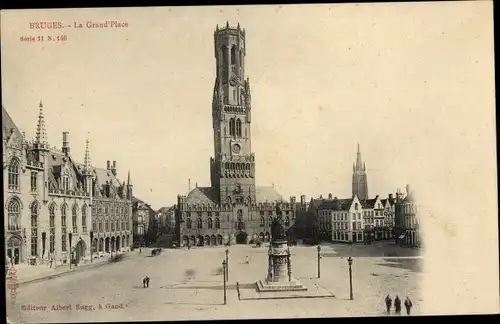 Ak Bruges Brügge Flandern Westflandern, la Grand'Place, Turm