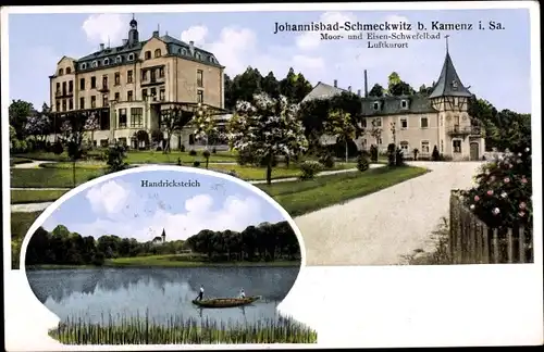 Ak Johannisbad Schmeckwitz Räckelwitz Oberlausitz, Handricksteich, Moor- und Eisen-Schwefelbad