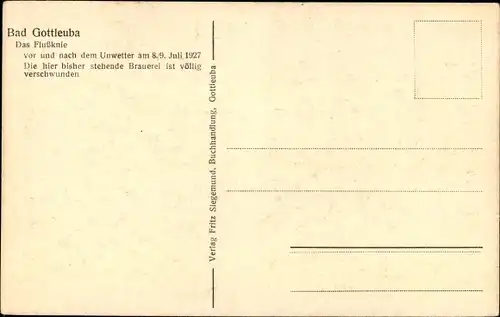 Ak Bad Gottleuba, Flußknie vor u. nach Unwetter 1927