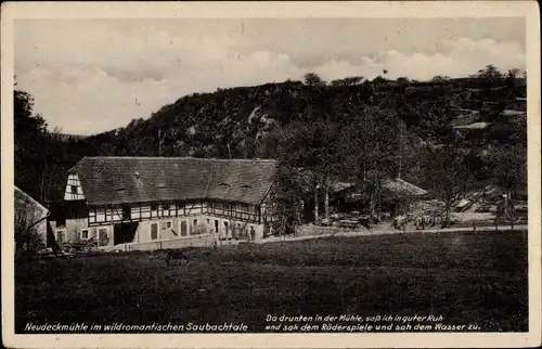 Ak Klipphausen Sachsen, Gaststätte Neudeckmühle, Saubachtal, Gedicht
