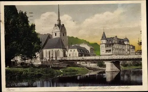 Ak Untermhaus Gera in Thüringen, Adelheid-Brücke, Kirche