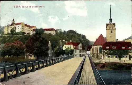 Ak Untermhaus Gera in Thüringen, Brücke, Kirche, Schloss Osterstein