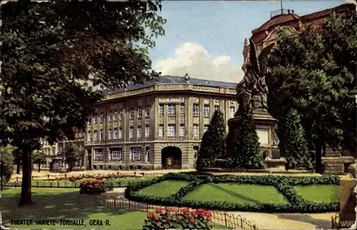 Künstler Ak Gera in Thüringen, Tonhalle, Inh. Alex Braune, Konzertgarten, Denkmal