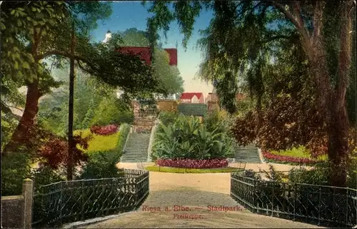 Ak Riesa an der Elbe Sachsen, Stadtpark, Freitreppe