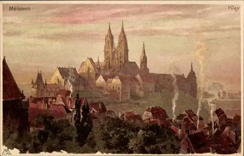 Künstler Litho Kley, Heinrich, Meißen in Sachsen, Stadtpanorama, Novitas 637