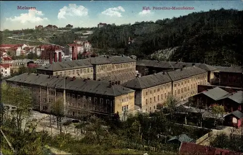 Ak Meißen Sachsen, Kgl. Porzellanmanufaktur mit Stadt
