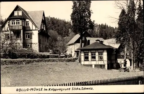 Ak Krippen Bad Schandau Sächsische Schweiz, Rölligmühle im Krippengrund