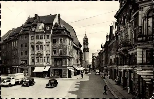 Ak Bautzen in der Lausitz, Hauptmarkt, Autos, Reichenturm, Geschäfte