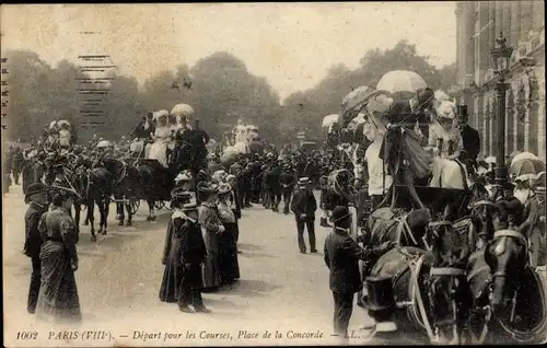 Ak Paris VIII., Aufbruch zu den Rennen, Place de la Concorde