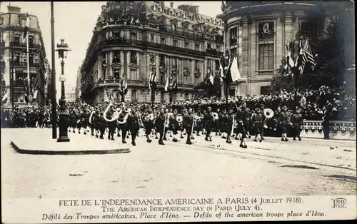 Ak Paris XVI Passy, Place d'iena, Amerikanischer Unabhängigkeitstag, 4. Juli 1918