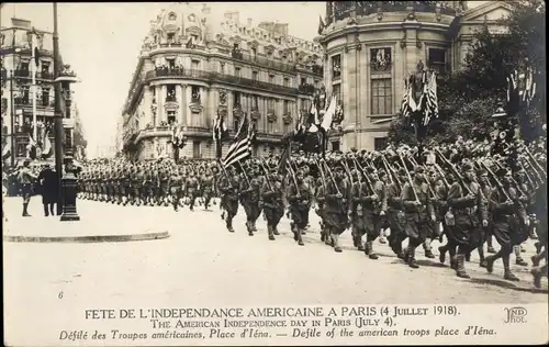 Ak Paris XVI Passy, Place d'Iena, Amerikanischer Unabhängigkeitstag, 4. Juli 1918