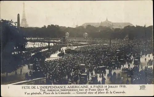 Ak Paris VIII, Place de la Concorde, 4. Juli 1918, amerikanischer Unabhängigkeitstag
