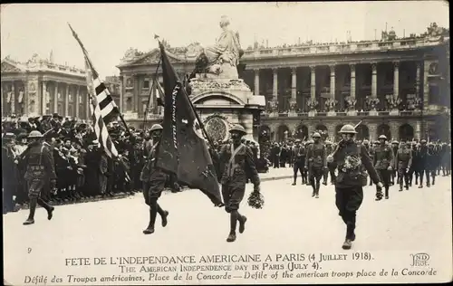 Ak Paris VIII, Place de la Concorde, 4. Juli 1918, amerikanischer Unabhängigkeitstag