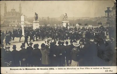 Ak Paris XVI Passy, Pont d'iena, Mutualite-Bankett, 30. Oktober 1904