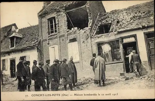 Ak Conchy-les-Pots Oise, zerbombtes Haus 1915