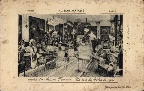 Ak Paris, Au Bon Marche, Salon des Artistes Français, Eine Ecke des Speisesaals
