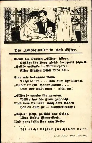 Künstler Ak Pfaff, Bad Elster im Vogtland, Gedicht, Georg Müller Heim, Bubiquelle, Eltern mit Kind