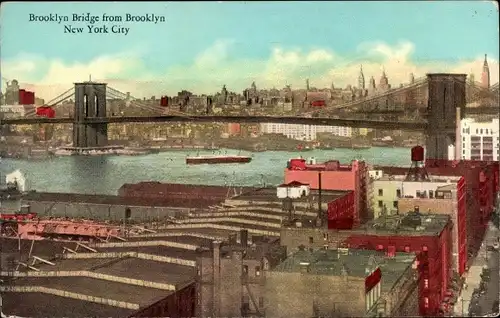 Ak New York City, Brooklyn Bridge aus Brooklyn